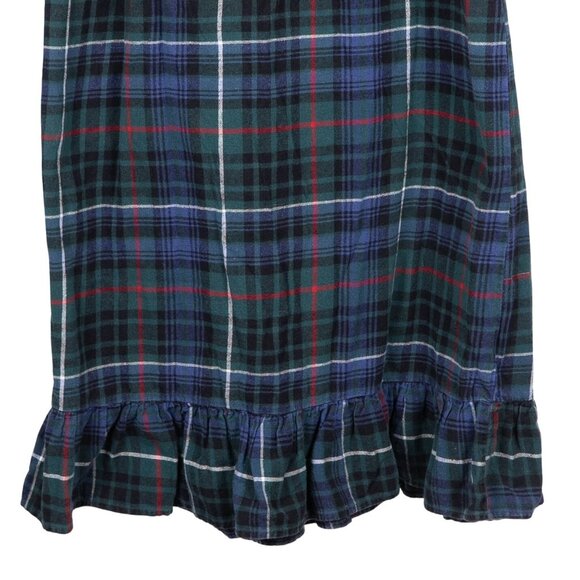 Laura Scott Plaid Nightgown M Womens Green Blue Ruffle Flannel Cotton Buttons - Picture 4 of 7